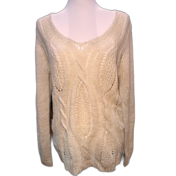 Charlotte Russe Cream Cable Knit Fisherman Y2K Sweater V-Neck Cozy Women’s M - Picture 1 of 7